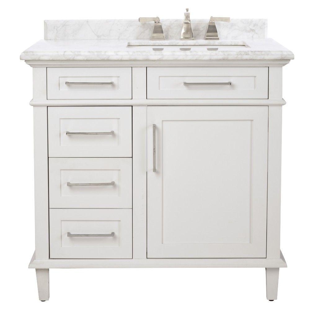 Sonoma 36 in. W x 22 in. D Bath Vanity in White with Carrara Marble Top with White Sinks