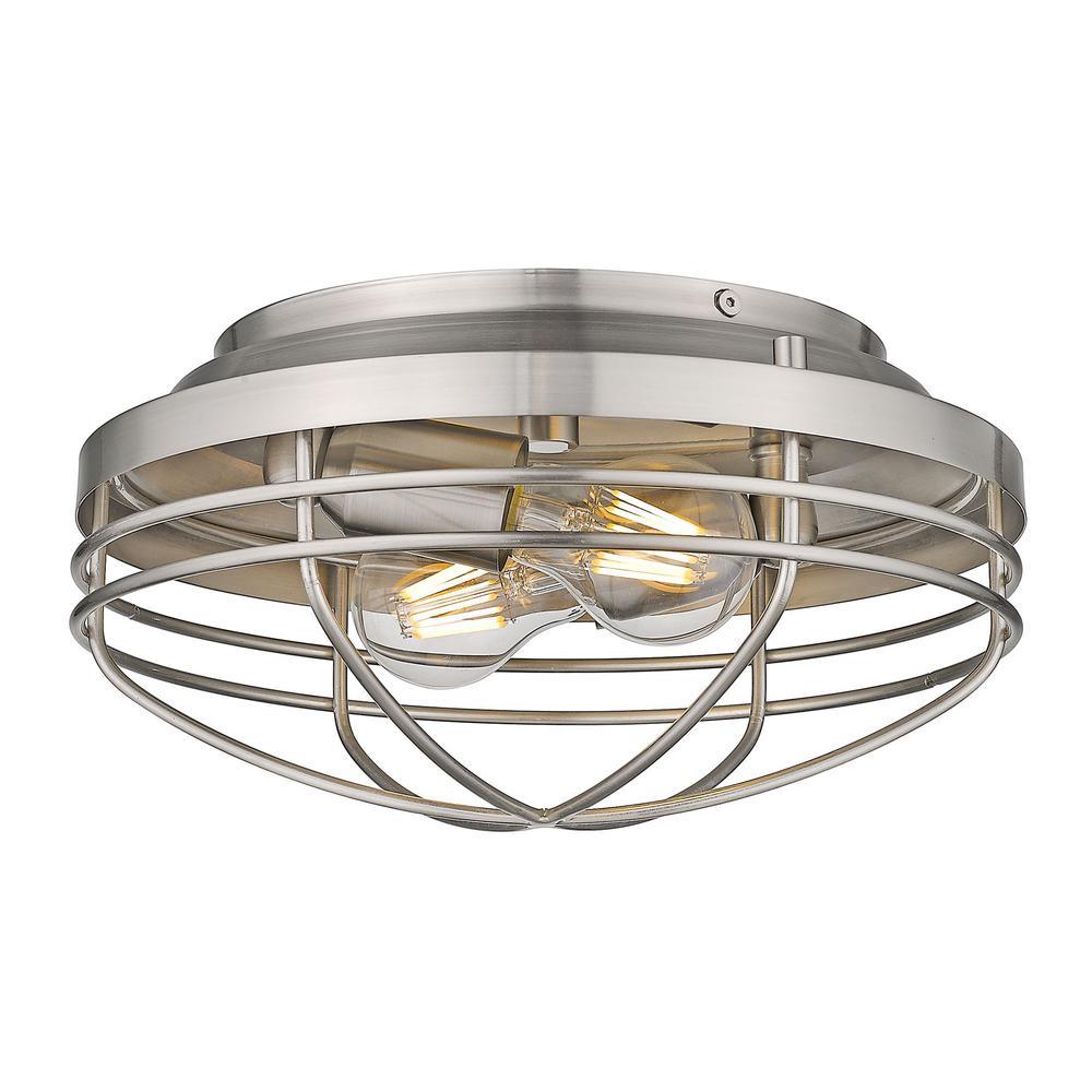 Golden Lighting Seaport 12 In 2 Light Pewter Flush Mount 9808 Fm