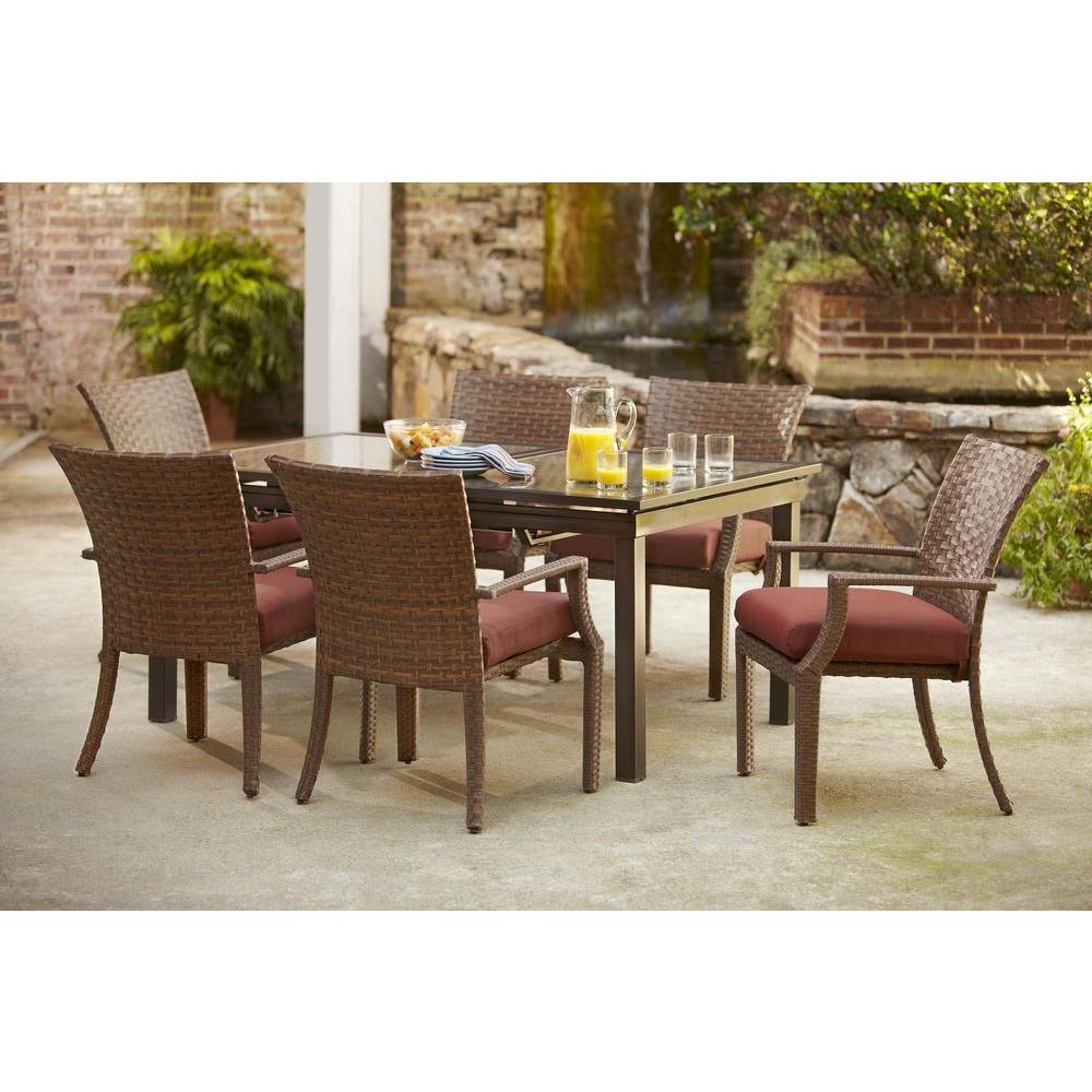Hampton Bay Tobago 7Piece Patio Dining Set with Burgundy Cushions151