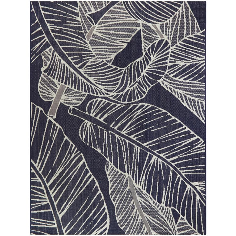 Hampton Bay Palm Leaves Navy 5 Ft X 7 Ft Indoor Outdoor Area Rug 3003482 The Home Depot