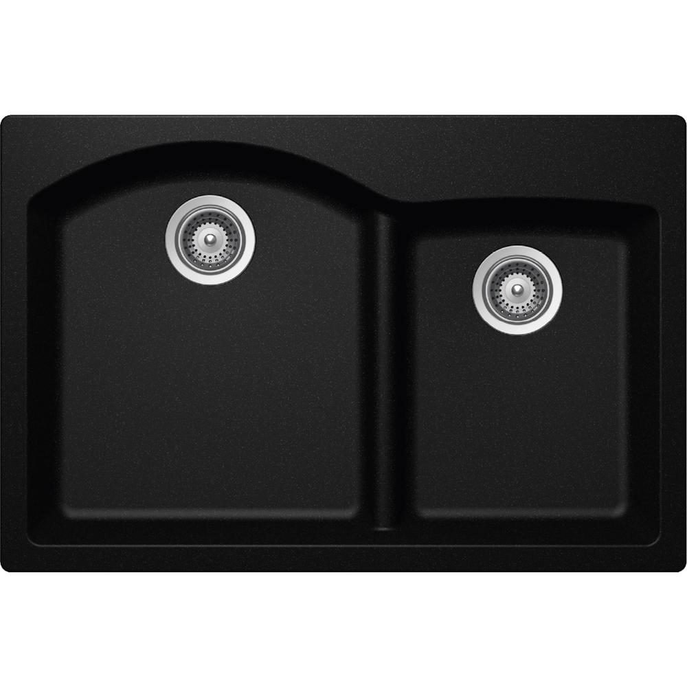 Elkay Elkay By Schock Drop In Undermount Quartz Composite 33 In Rounded Offset Double Bowl Kitchen Sink In Black