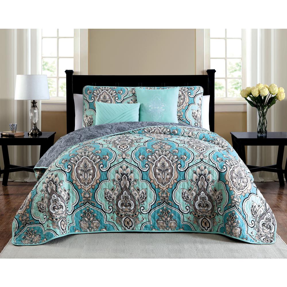Odette 4Piece Teal Twin Quilt SetODE4QTTWINGHTL The Home Depot