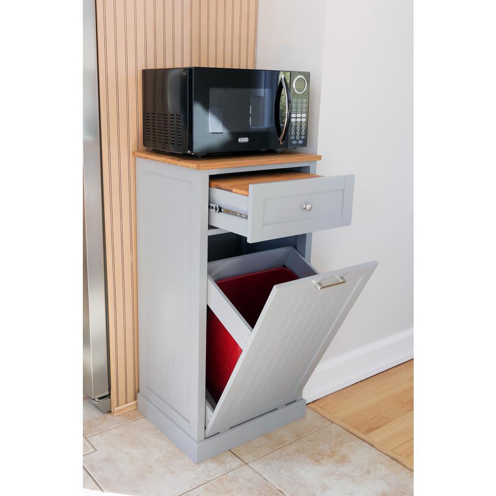 Grey Microwave Kitchen Cart With Hideaway Trash Can Holder MDF