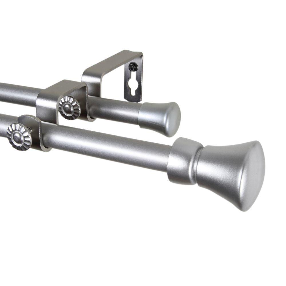 Rod Desyne 28 in. 48 in. Telescoping 5/8 in. Double Curtain Rod Kit with Cora Finial in Satin