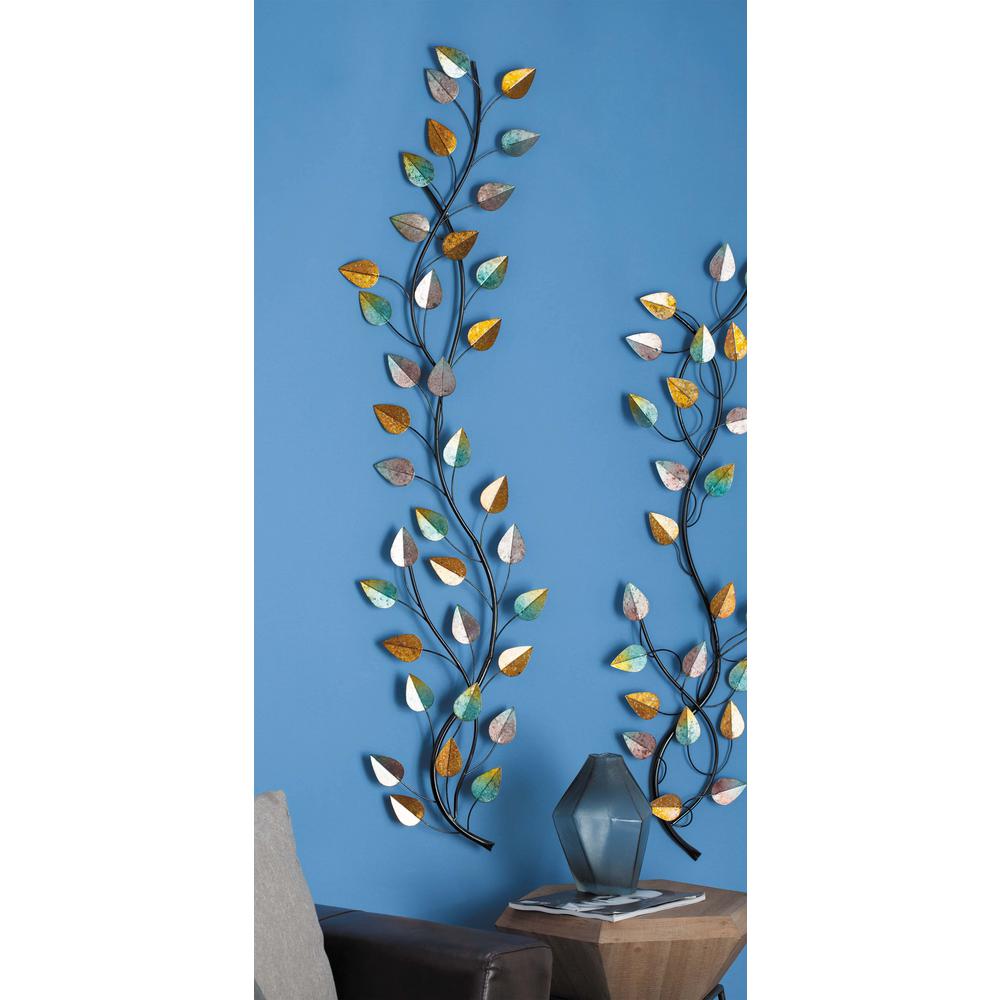59 in. x 15 in. Natural Iron Leaf and Branch Metal Wall