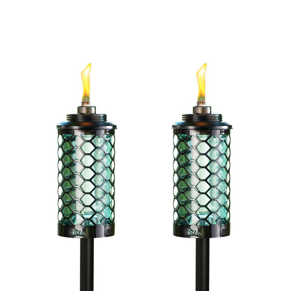 Tiki Outdoor Torches Decor The Home Depot Honeycomb Glass Torch Blue 2 Pack