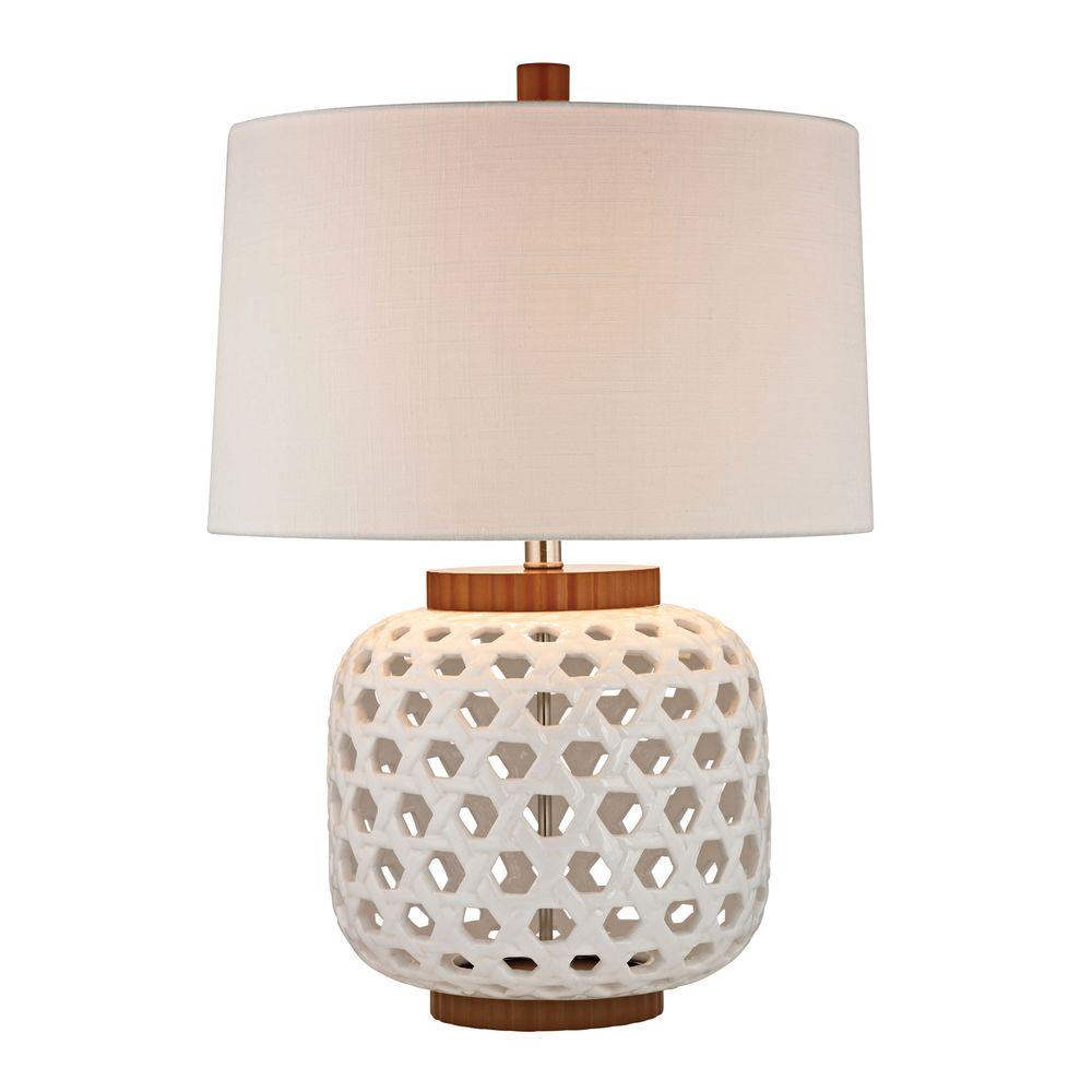 An Lighting Woven 26 In White And Wood Tone Ceramic Table Lamp Cur Item 26 In White Ceramic Table Lamp
