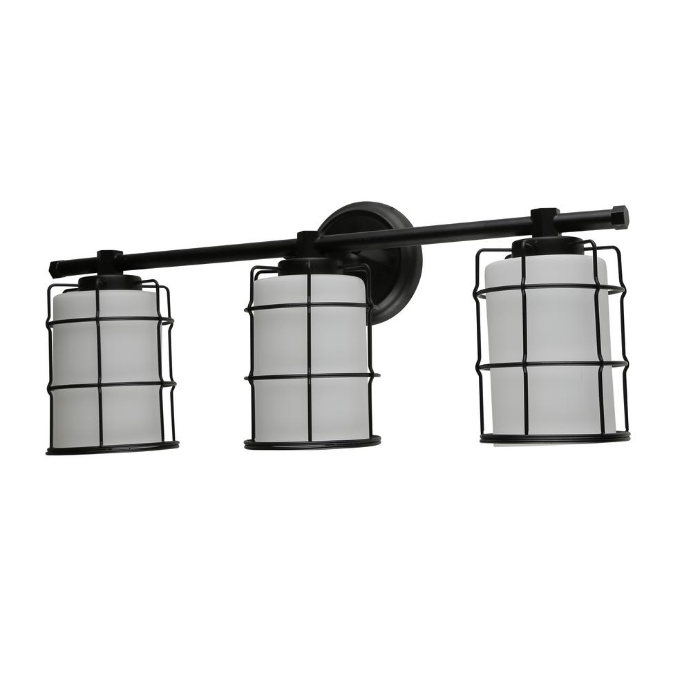 Progress Lighting Replay 22 in. 3-Light Black Vanity Light with Etched ...