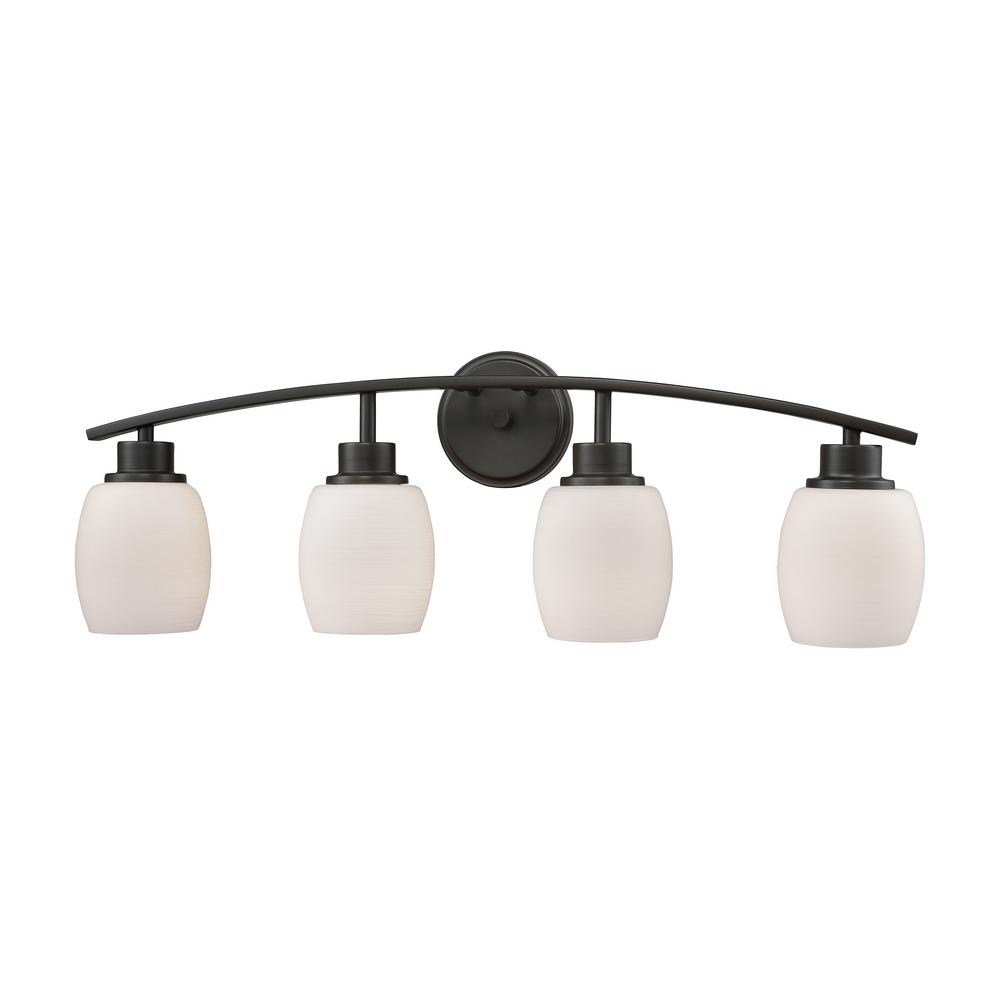 Mission Vanity Lighting The Home Depot Casual Mission 4 Light Oil Rubbed Bronze With White Lined Glass Bath