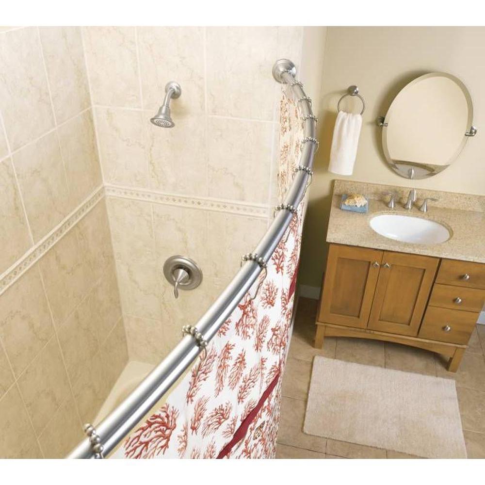 Moen 60 In Curved Shower Rod With Pivoting S Brushed Nickel Csr2165bn The Home Depot - Pivoting Curtain Rod