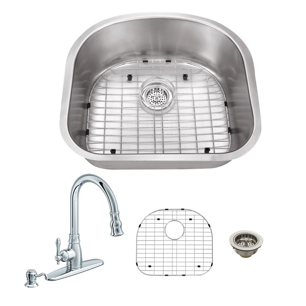 Ipt Sink Company All In One Undermount Stainless Steel 23 25 In Single Bowl Kitchen Sink With Polished Chrome Kitchen Faucet Iptsbdp7556cp The Home Depot