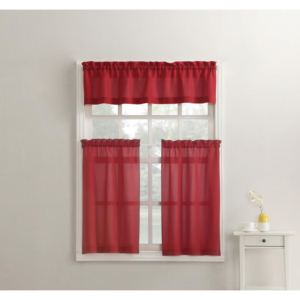 No 918 Martine Red Microfiber Kitchen Curtains 3 Piece Set 54