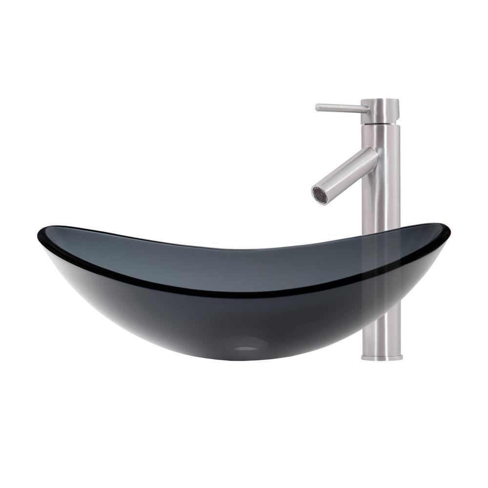 Vessel Sink In Grey With Faucet Brushed Nickel