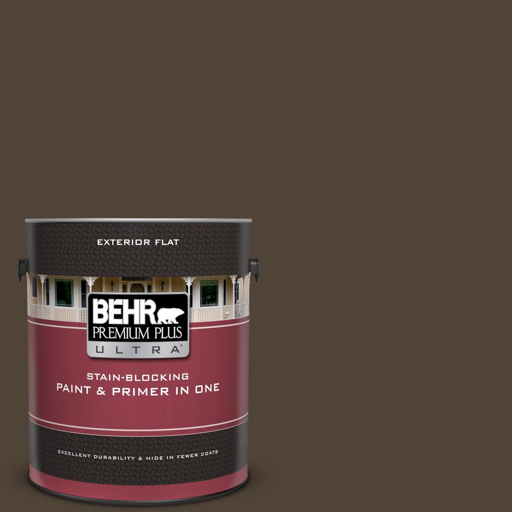 BEHR Premium Plus Ultra 1 gal. 790B7 Bitter Chocolate Flat Exterior Paint and Primer in One