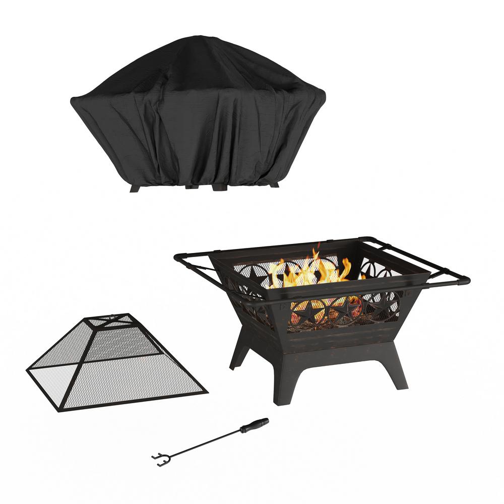 Log Poker Storage Cover 32 Outdoor Deep Fire Pit Mesh Spark Screen Pure Garden 50 Lg1203 Square Large Steel Bowl With Star Design Black Fire Pits Patio Lawn Garden