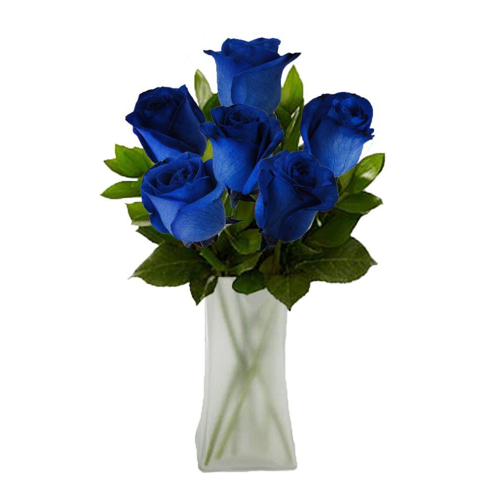 The Ultimate Bouquet Gorgeous Blue Rose Bouquet In Clear Vase 6 Stem Overnight Shipping