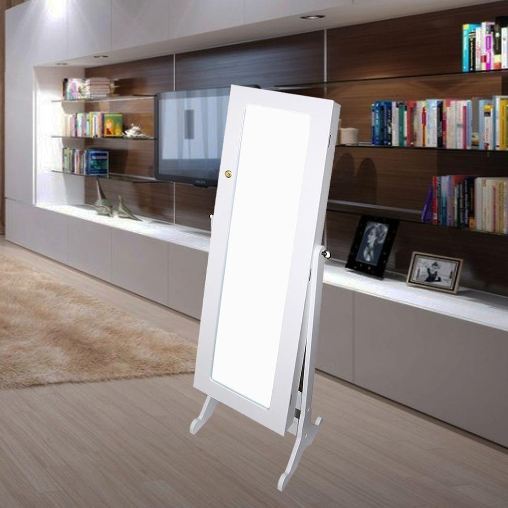 57 In H X 16 5 W Wooden Standing Mirror With Storage White