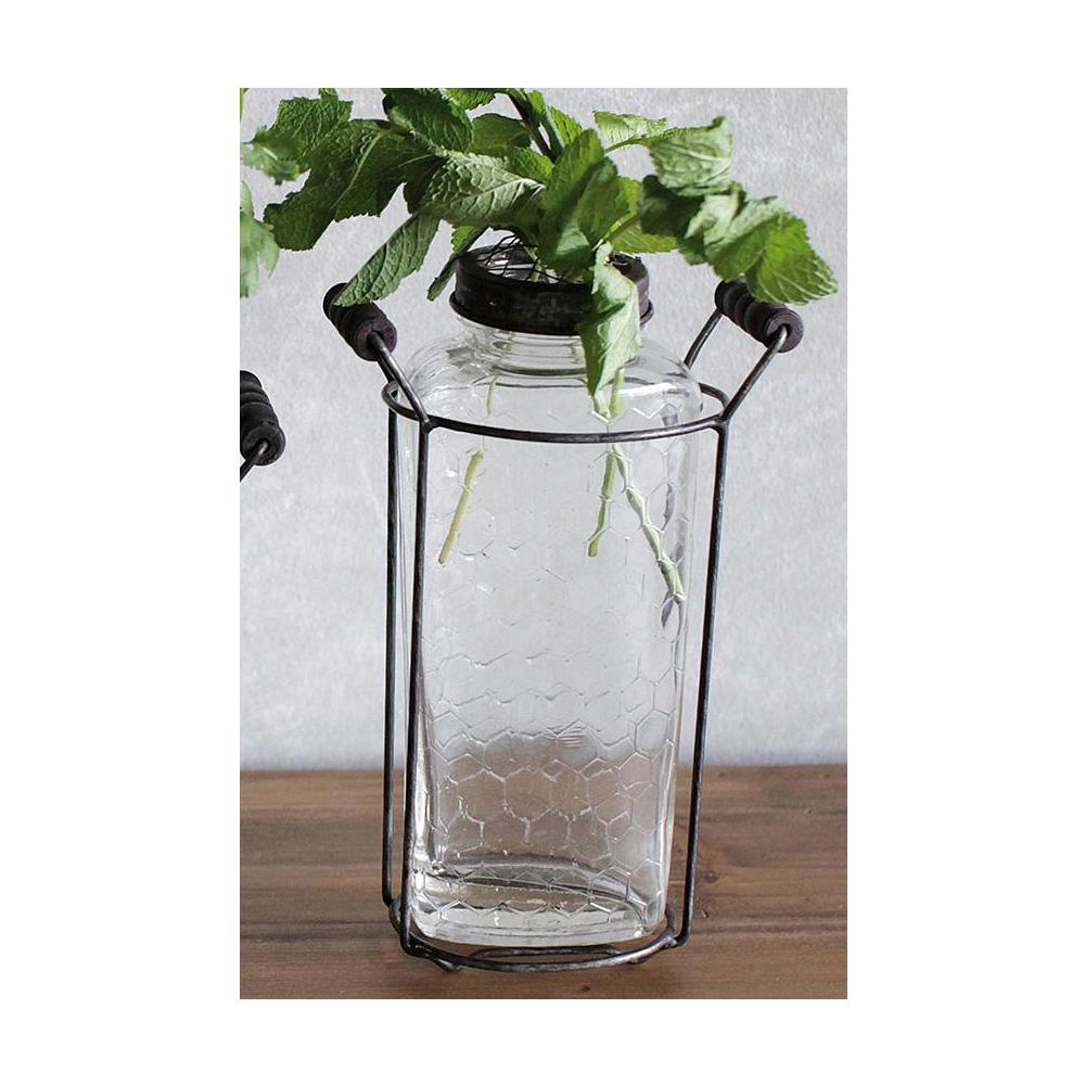 Dahlia 9.5 in. Glass and Metal Decorative Vase