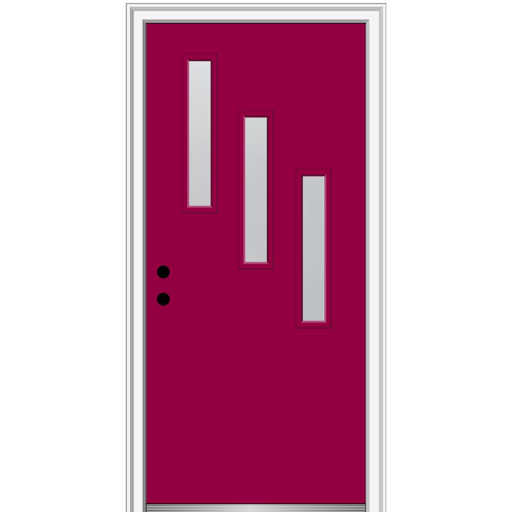 Mmi Door 30 In X 80 Davina Right Hand Inswing 3 Lite Frosted Glass Painted Steel Prehung Front On 4 9 16 Frame