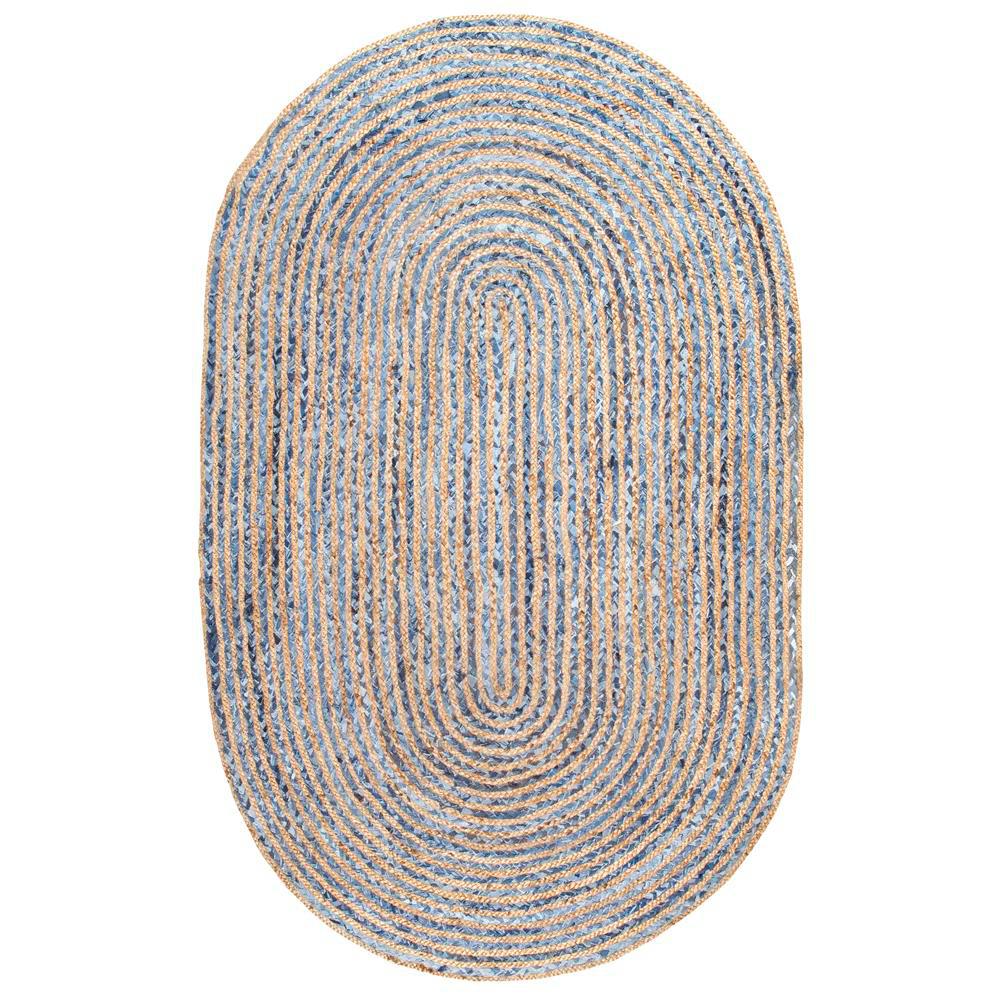 nuLOOM Striped Dara Jute Blue 5 ft. x 8 ft. Oval Area RugMGDR02A508O