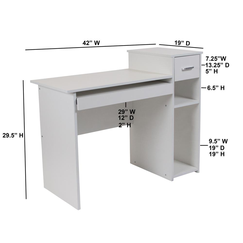 Flash Furniture 42 In White Rectangular 1 Drawer Computer Desk Drawer Computer Desk