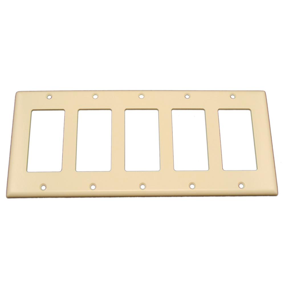 Leviton 5 Gang Decora Rocker Switch Wall Plate Light Almond 80423 T The Home Depot