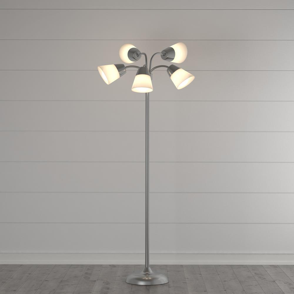 Hampton Bay 66 In Satin Nickel Floor Lamp With 5 Plastic Bell