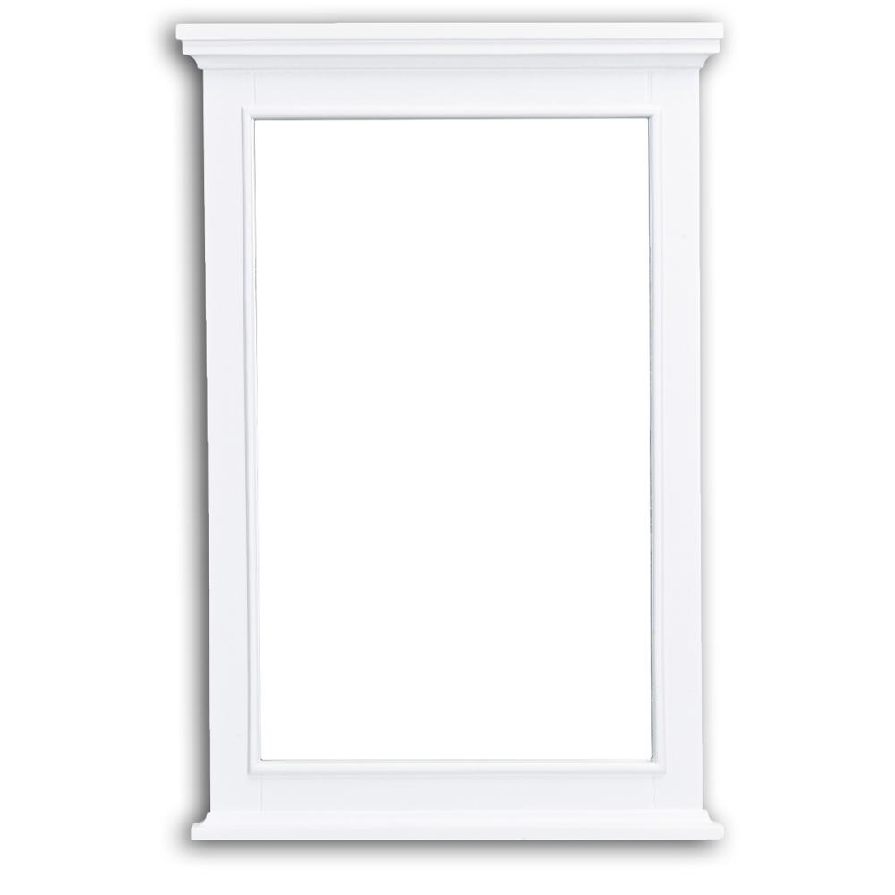 white framed bathroom mirror with shelf