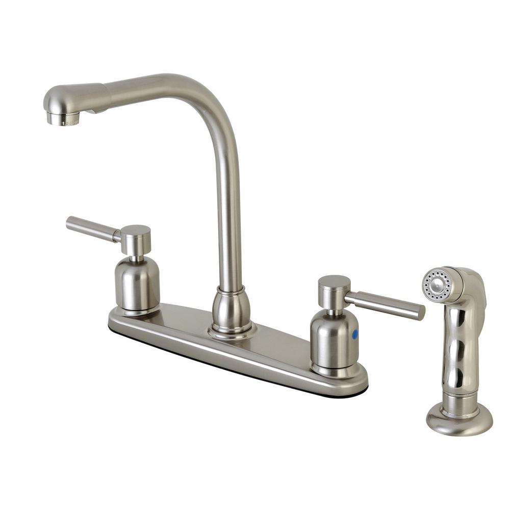 Kingston Brass Modern 2 Handle High Arc Standard Kitchen Faucet With Side Sprayer In Brushed Nickel