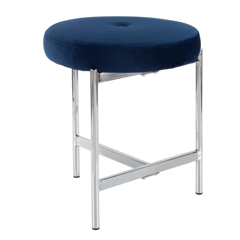 Lumisource Chloe 18 In Blue Velvet And Chrome Vanity Stool B17 Blue Velvet And Chrome Vanity Stool