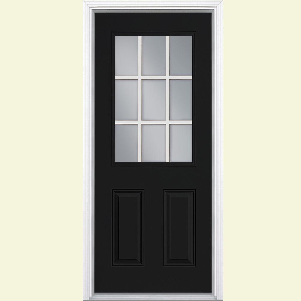 Masonite 32 In X 80 In 9 Lite Right Hand Inswing Jet Black