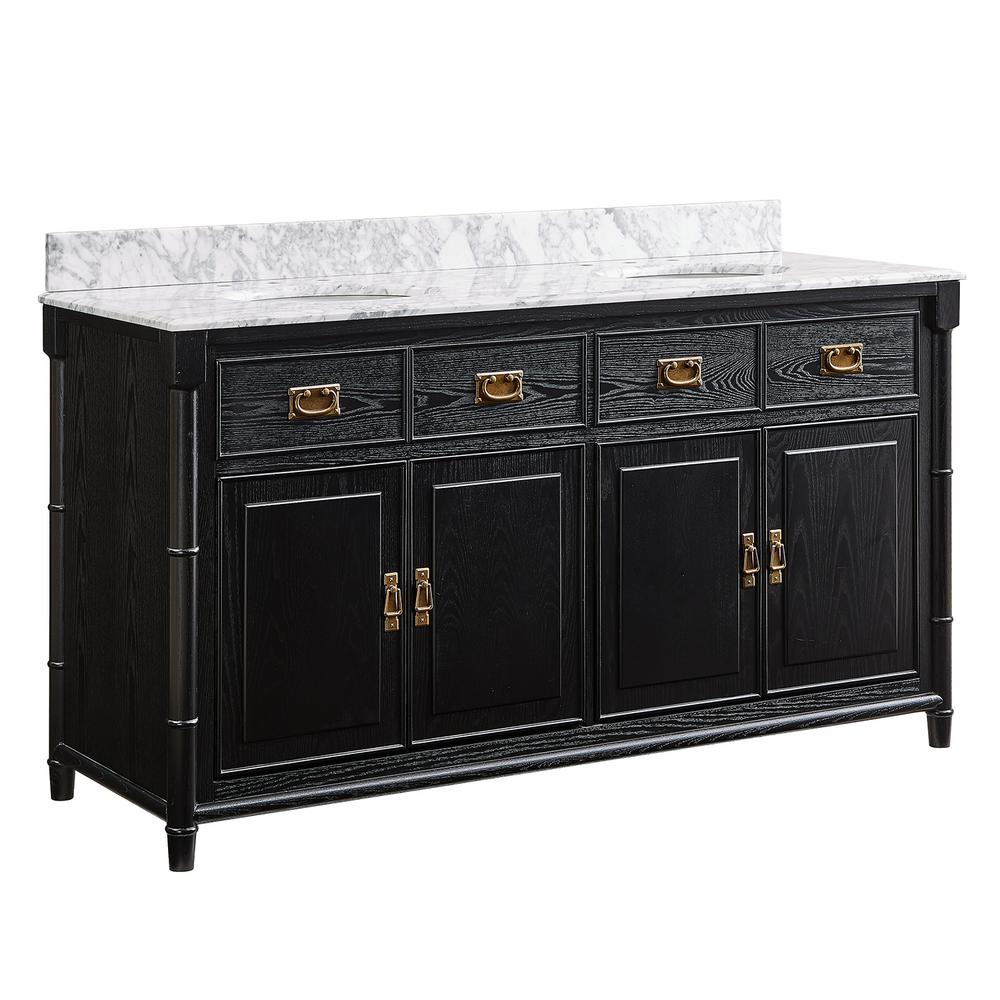 Southern Enterprises Sabata 64 In W X 22 In D Bath Vanity In Black With Italian Marble Vanity Top In White And Gray With White Basin Hd583860 The Home Depot