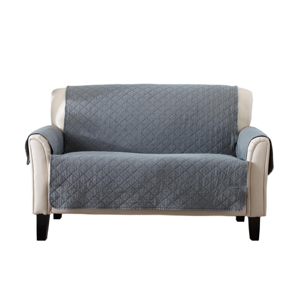 Furniture Throw Slipcovers Living Room The Home Depot Laurina Collection Storm Grey Stonewashed Reversible Loveseat Furniture Protector