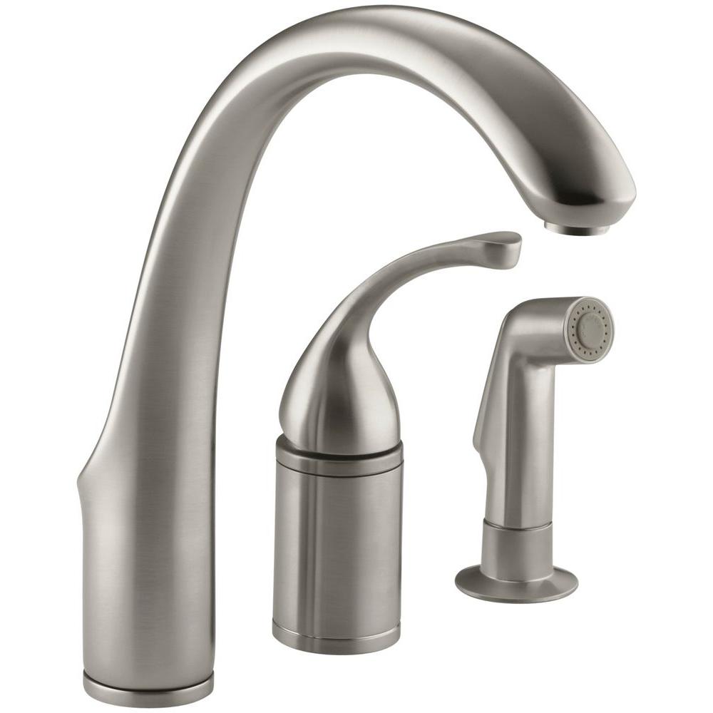 Kohler Forte Single Handle Standard Kitchen Faucet With Side Sprayer In Vibrant Brushed Nickel K 10430 Bn The Home Depot