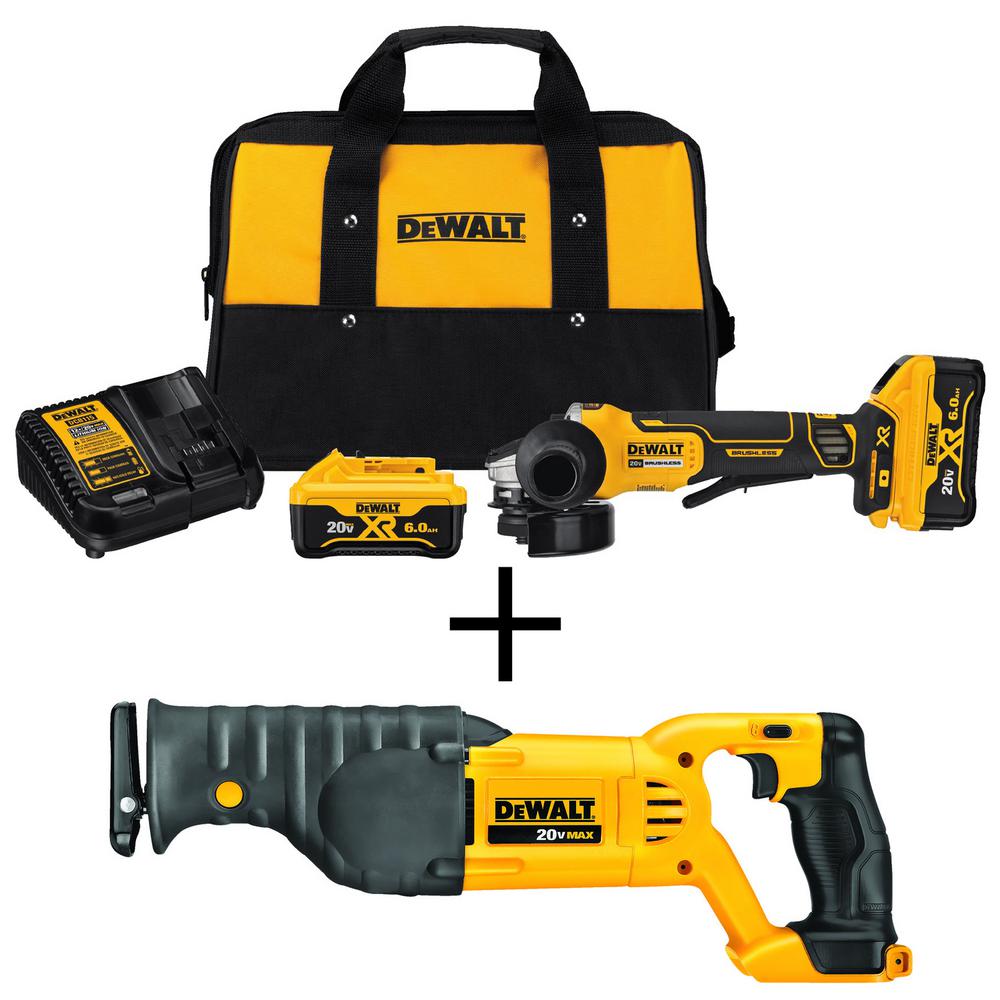 20-Volt MAX Cordless 4-1/2 in. Brushless Paddle Switch Small Angle Grinder Kit w/ Bonus Reciprocating Saw (Tool-Only) 20-Volt MAX Cordless 4-1/2 in. Brushless Paddle Switch Small Angle Grinder Kit w/ Bonus Reciprocating Saw (Tool-Only)