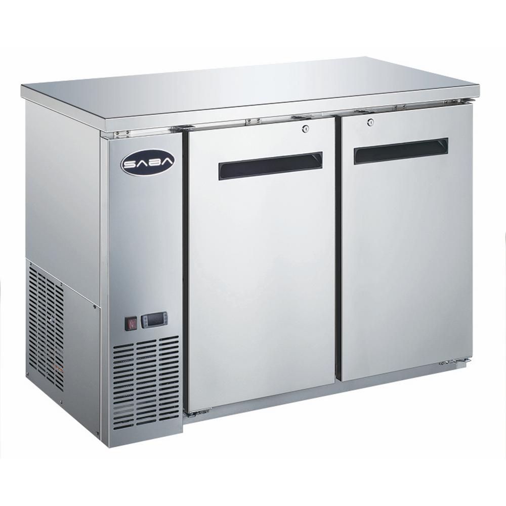 SABA 48 in. W 11.8 cu. ft. Commercial Solid Door Under Back Bar Cooler Refrigerator in Stainless Steel, Black