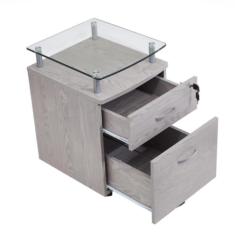 Techni Mobili Gray Rolling File Cabinet With Glass Top Rta S06 Gry