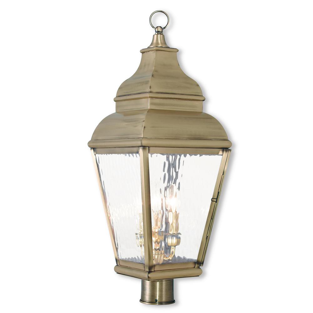 Livex Lighting Exeter 3 Light Outdoor Antique Brass Post 2606 Livex Lighting Exeter 3 Light Outdoor Antique Brass Post