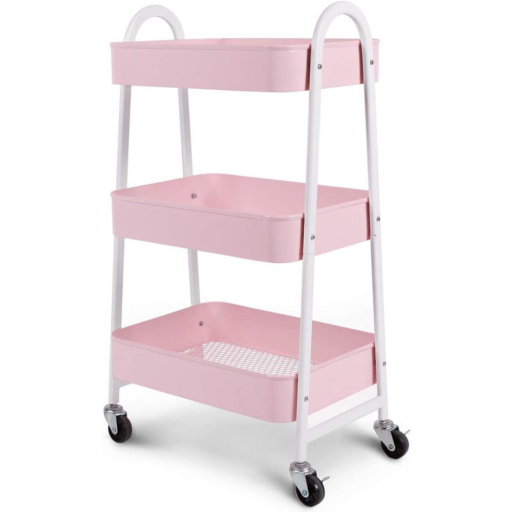 Boyel Living Pink 3-Tier Utility Rolling Cart with Large Storage and ...