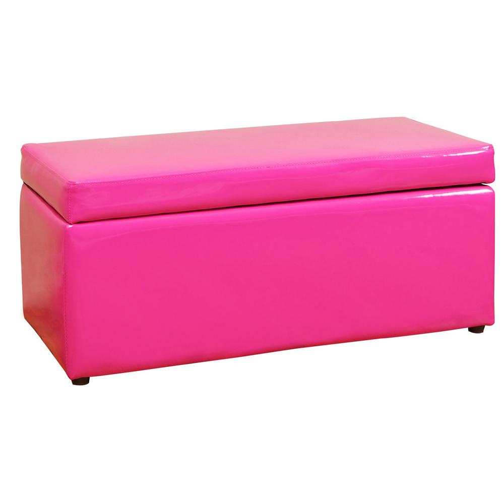 Noble House Pink Patent Leather BenchStyle Storage Ottoman 216768