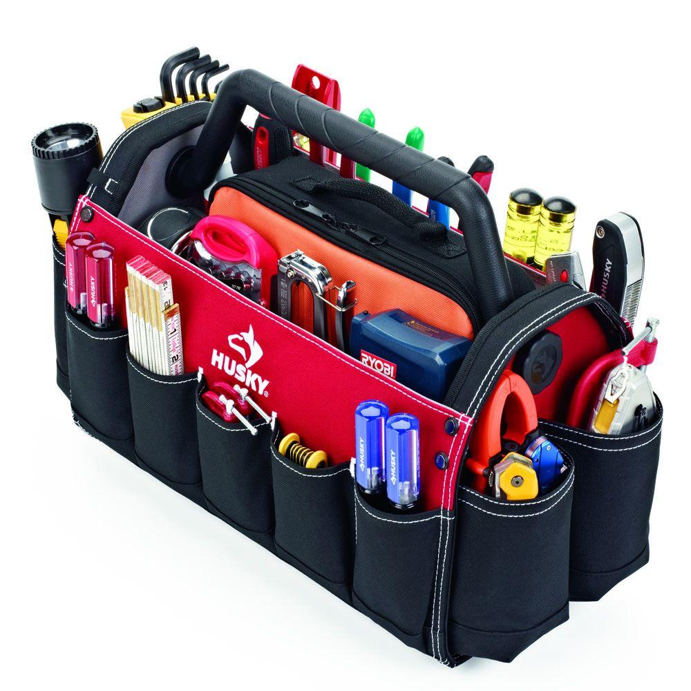 Husky Open Tool Tote 17 Inch Portable Storage Bag Organizer With
