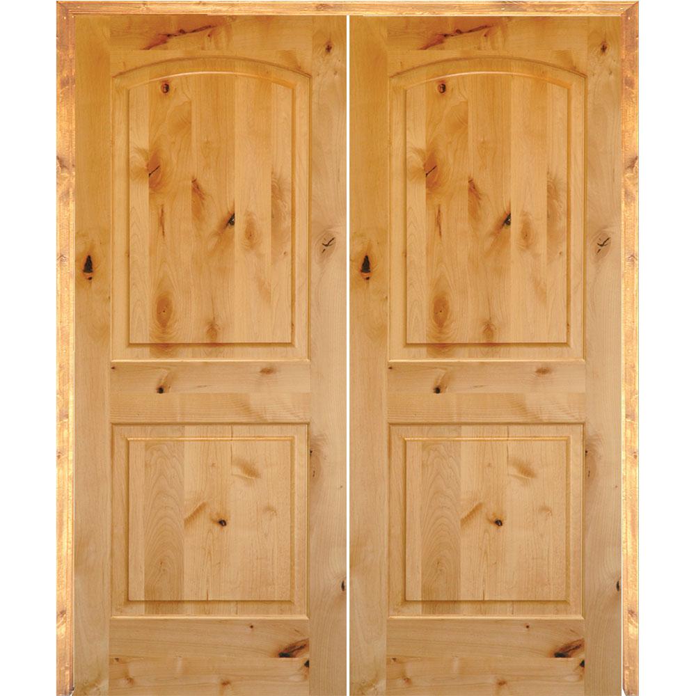 Krosswood Doors 60 In X 96 In Rustic Knotty Alder 2 Panel Arch Top Left Handed Solid Core Wood Double Prehung Interior French Door