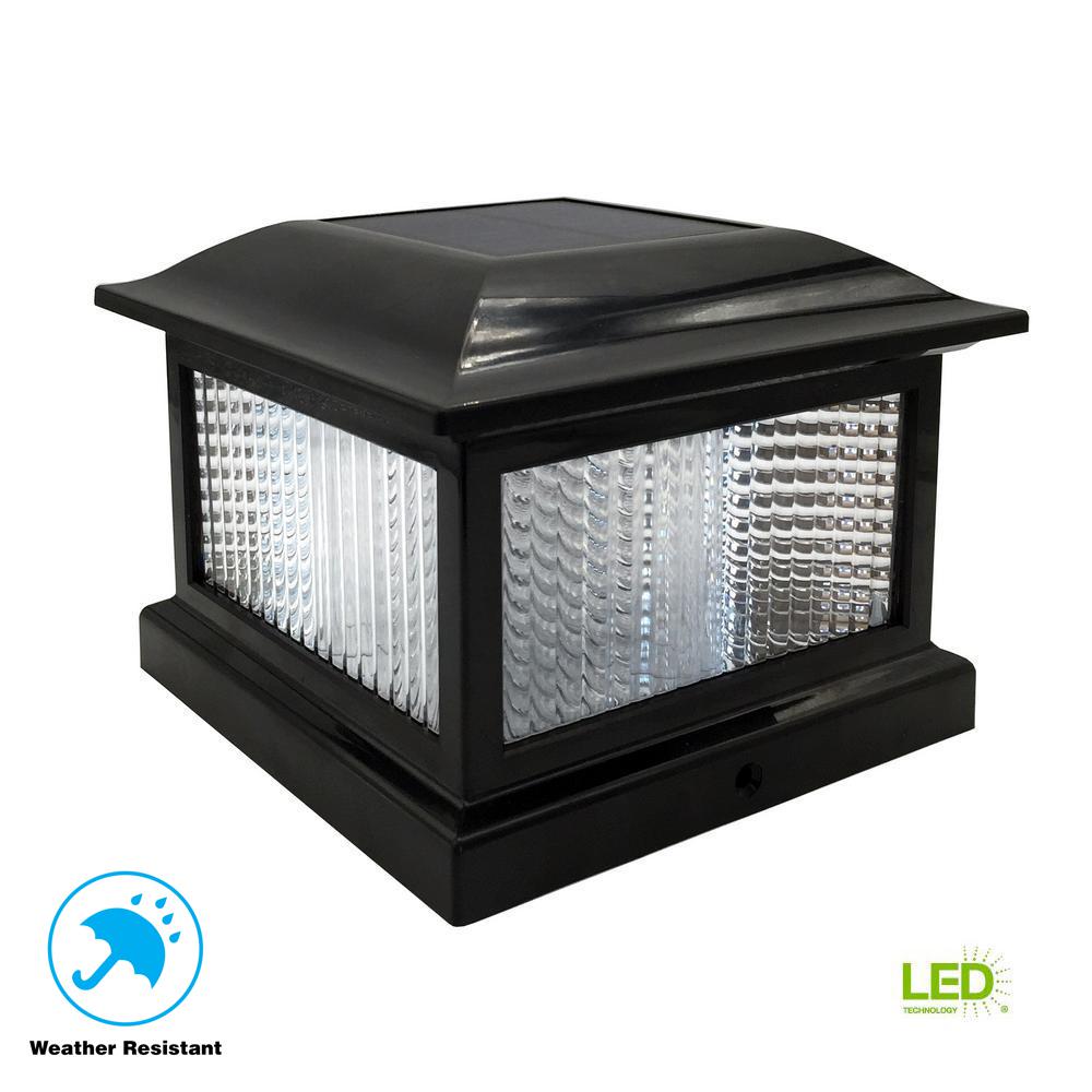Solar Powered The Home Depot Outdoor Black Solar Integrated Led Plastic Post Cap Light