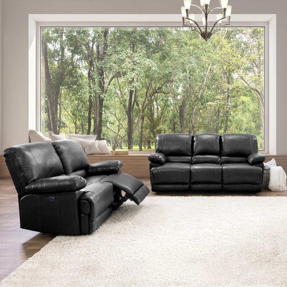 Corliving 2pc Plush Power Reclining Black Bonded Leather Sofa Set