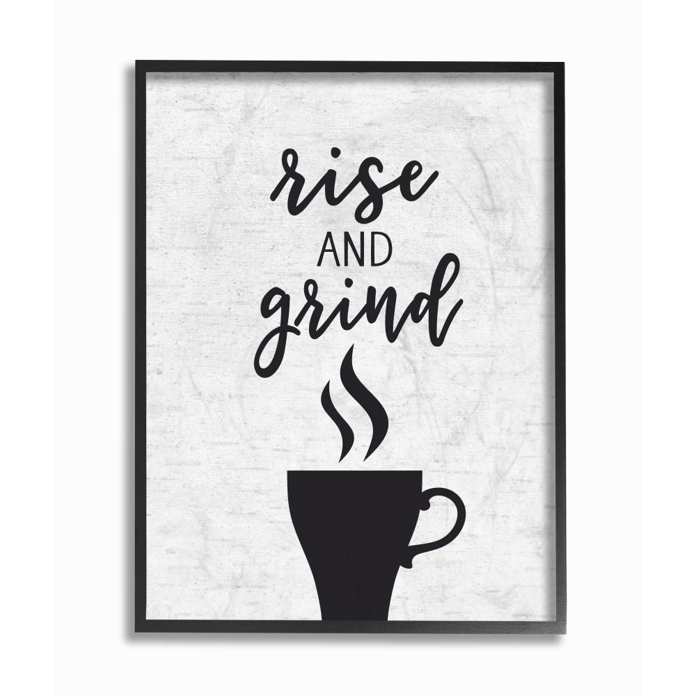 11 In X 14 Rise And Grind Coffee Cup Subtle Birch Typography By Artist Lettered Lined Framed Wall Art