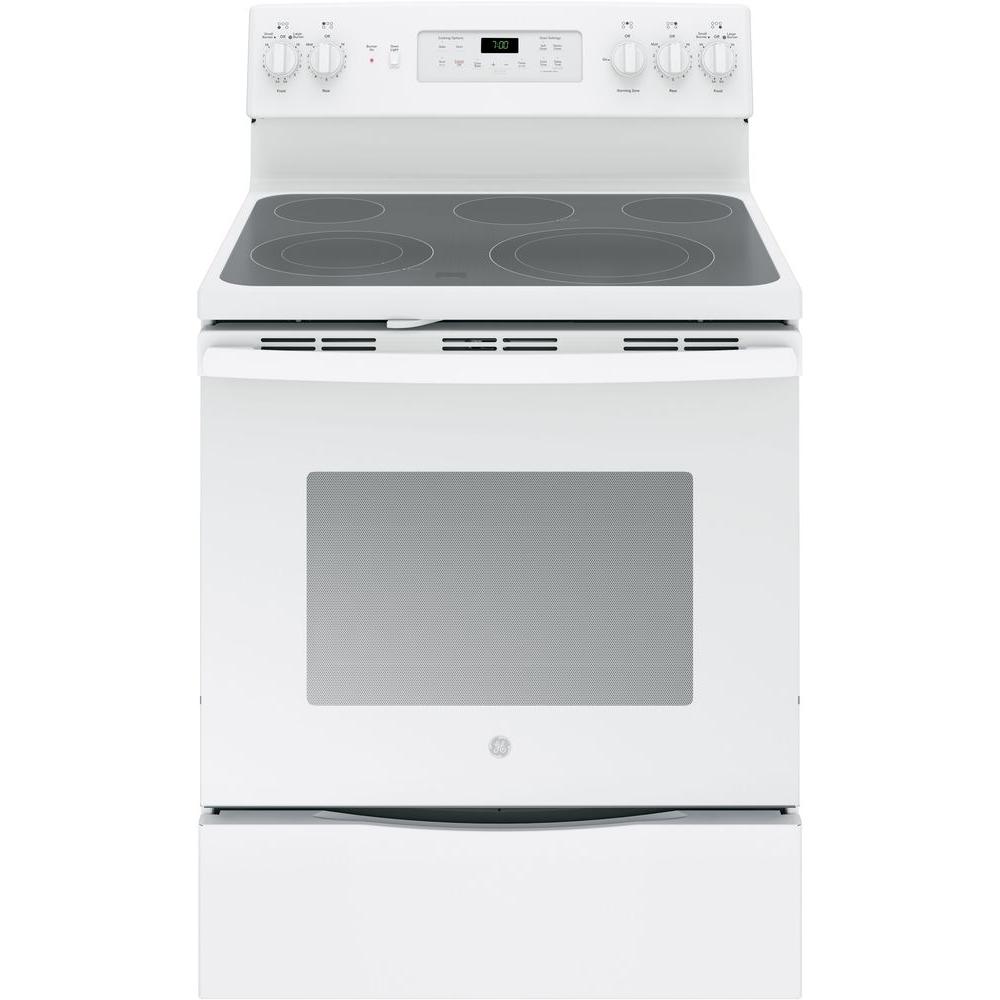 Ge 5 3 Cu Ft Electric Range With Self Cleaning Convection Oven In Ge 5 3 Cu Ft Electric Range With Self Cleaning Convection Oven In White