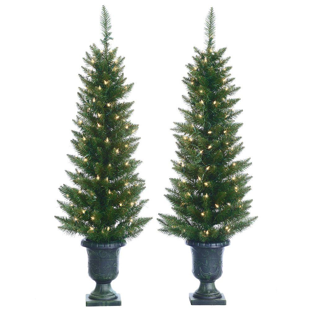 Sterling 4 Ft Pre Lit Cedar Pine Artificial Christmas Trees With Clear Lights In Pots Set Of 2