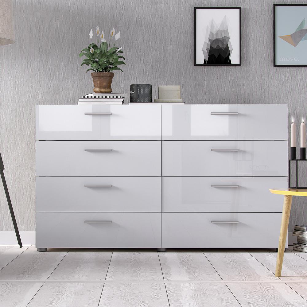 Tvilum Austin 8 Drawer Oak Structure White High Gloss Double Tvilum Austin 8 Drawer Oak Structure White High Gloss Double