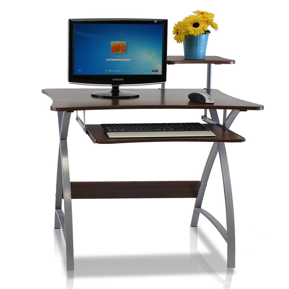 Besi Dark Wood Grain Computer Desk With Keyboard Tray
