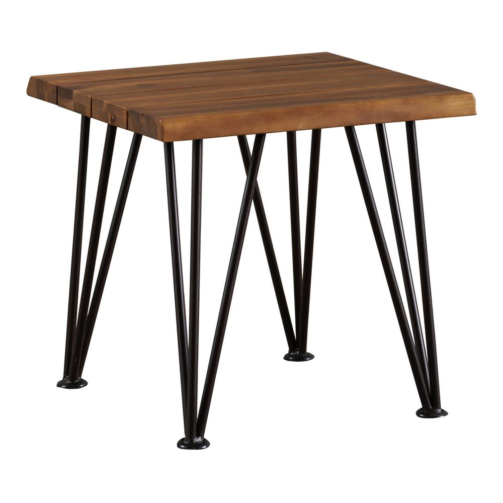 Noble House Alivia Rustic Metal Square Wood Outdoor Accent Table300902